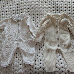 Lot of 2 Baby Knit Cream Color Jumpsuits, Cucci Bebe 0-3 and Knit 6-9 months